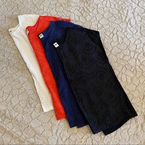 Old Navy eyelet tops, set of four, size small.